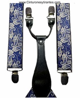 ELEGANT BLUE BRACES WITH WHITE AND GOLD CASHMERE FOUR-PINNED STRAPS