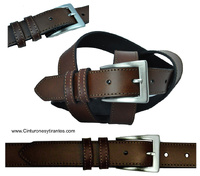 LEATHER BELT WITH DOUBLE PIN MADE WITH TONE THREAD - 7 colors-