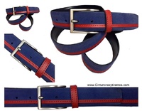 LEATHER BELT WITH FINISHED GREEN AND NAVY BLUE CUBILO BRAND