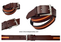 LEATHER BELT WITH FLAG OF SPAIN BROWN