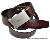 LEATHER BELT WITH JEEP BRUSH BUCKLE