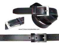 LEATHER BELT WITH MULTICOLOR SEWING THREAD UNISEX