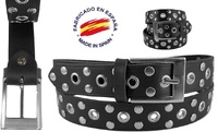 LEATHER BELT WITH STUDS AND CHROME EYES- 3 COLORS -