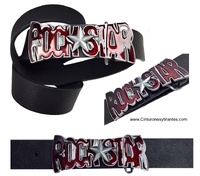 LEATHER ROCKERO BELT WITH ENAMELED BUCKLE