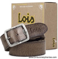 LOIS BELT IN BURNT LEATHER WITH BUCKLE IN OLD SILVER WITH ENGRAVED LOIS BRAND NAME