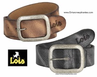 LOIS WORN LEATHER BELT WITH DOUBLE STEP BUCKLE