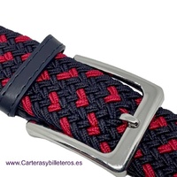MEN'S NAVY BLUE AND RED BRAIDED ELASTIC BELT