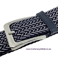 MEN'S NAVY BLUE AND WHITE BRAIDED ELASTIC BELT