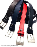Narrow woman's leather belt with stitching