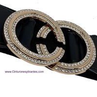 WOMEN'S ELASTIC BELT WITH GOLDEN CLOSURE CLOSURE WITH BEADS