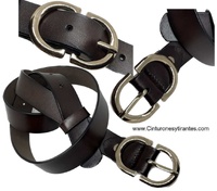 WOMEN'S LEATHER BELT WITH DOUBLE GOLD-PLATED BUCKLE 