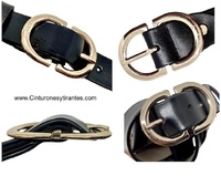 WOMEN'S LEATHER ELEGANT BELT WITH DOUBLE GOLD-PLATED BUCKLE 