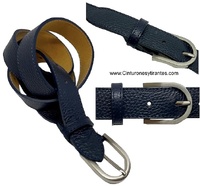 WOMEN'S NAVY BLUE LEATHER CUBILO BELT, ELEGANT AND VERSATILE IN 3 CM WIDTH.