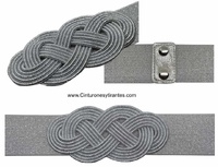 WOMEN'S SILVER ELASTIC BELT WITH SILVER CORDED EIGHTS CLASP